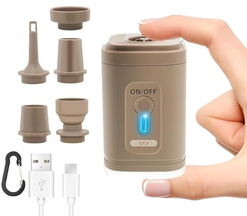 Portable Air Pump for Inflatables, Travel Mini Air Pump with 5 Nozzles, Rechargeable Air Mattress Pump for Pool Toys, Floats, Vacuum Bags, Camping & Travel