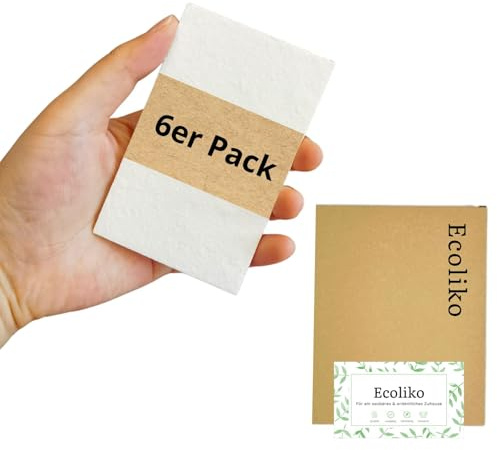 Ecoliko Cellulose Spülschwamm Weiß [6er] Nachhaltiger Küchenschwamm 100% Naturfaser - Biologisch, Plastikfrei & Waschbar - Kratzfreier Reinigungsschwamm | Quellschwamm aufgequollen ca. 11×6×1,5cm