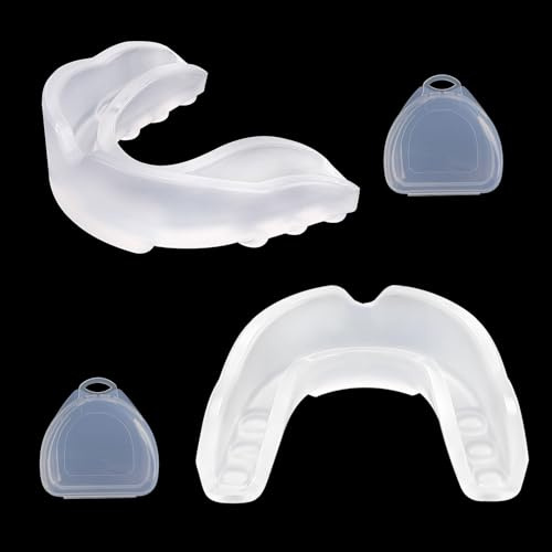 REMMUSSS 2 Piezas Protector Bucal Deportivo, Protector Bucal Unisex, Protectores de Boca Moldeables, Adecuado para Deportes de Contacto como Rugby, Artes Marciales Mixtas, Judo y Boxeo(Transparente)