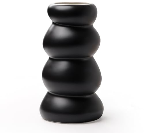 Bosilunlife Vase Keramik Schwarz für Pampasgras, Handgemachte Vasen Modern, Boho Blumenvase für Wohnzimmer Esstisch, Trockenblumen Vase Geschenk für Hochzeit & Büro
