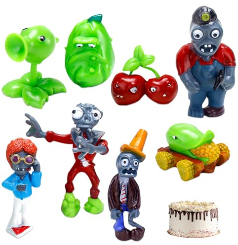 JXBBAAC Plants vs. Zombies Figurines, Mini Figurines Set, 8 Pièces Décoration de Gâteau, Jouets Anniversaire Poupée Gâteaux Toppers, Anniversaire Décoration, Fête Fournitures pour Enfants