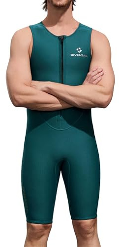 Nyeemya Combinaison Néoprène Homme Shorty sans Manches avec Fermeture Éclair Avant pour Surf Plongée Libre Et Pêche sous-Marine Vert foncé XXL