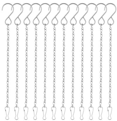 12 Pack Hanging Basket Chains – 9.5 Inch Heavy Duty Hanging Chain with Hooks & Clips for Bird Feeders, Planters, Wind Chimes, Lanterns, Garden Ornaments – Metal Plant Hangers for Indoor Outdoor Use