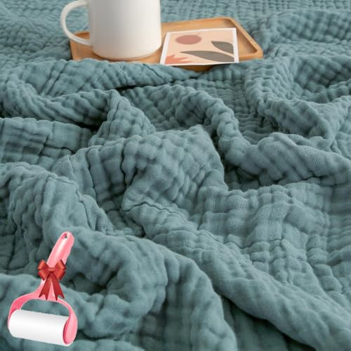 Vgpbphj Montivo Musselin Decke, Sanfte Musselin Decke 150 X 200, 100% Aus Natur Baumwolle Sommerdecke, Lightweight Breathable Adult Blanket, Bed Throw, Couch Throw (grün, 150x200cm)
