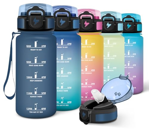 Motswedi Borraccia Bambini, 500ml con Cannuccia, Borraccia Palestra, Riutilizzabile, Bottiglia acqua, a Prova di Perdite, Borracce Bambini, Borracce, per Scuola, Yoga, Palestra, Ufficio, Blu Scuro