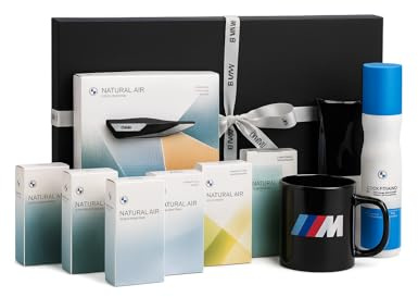 BMW Geschenkset Original Zubehör Box – Natural Air Starter-Kit + 7 Düfte + M Tasse + Cockpit-Pflege + Displaytuch
