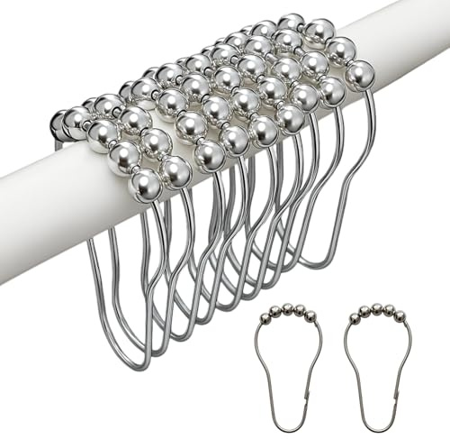 24 Pcs Shower Curtain Hooks, Stainless Steel with Ball Bearing Design, Rust-Resistant Shower Curtain Rings for Bathroom Rods, Easy Sliding Curtain Clips for Bath Curtains, Durable Shower Accessories