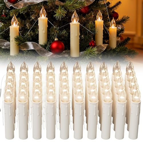 YRHome 50er-Set LED Christbaumkerzen Warmweiß LED Kerzen Flammenlose Kerzen LED Stumpenkerzen Transparent Lampenkopf für Weihnachten Party