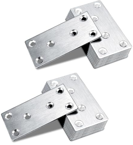 20 PCS Stainless Steel 80x40mm Flat Brackets for Wood | 1.75mm thick stainless steel, heavy duty.For joining wood panels, repairing furniture, reinforcing shelves. Includes screws.
