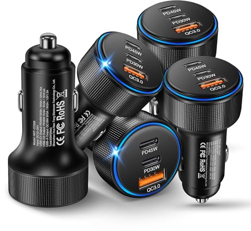 USB C Car Charger 5-Pack,93W 3-Port Dual USB-C & USB-A Fast Charge Cigarette Lighter USB Charger with PD+QC 3.0, Car Phone Adapter Accessories for iPhone 17/16/15 Pro Max,Samsung Galaxy S25/S24,iPad