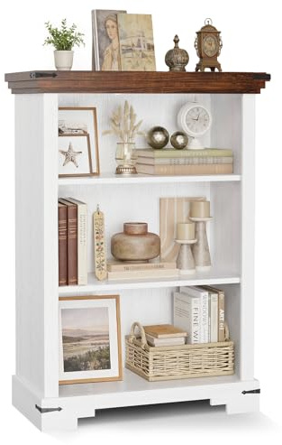 EOSVALO 3 Fächer Bauernhaus-Bücherregal,Bücherschrank mit offenem Lagerraum und einem verstellbaren Fach,66 x 27.9 x 96.5 cm,Holz-Regal für Studienzimmer, Wohnzimmer, Küche, Schlafzimmer