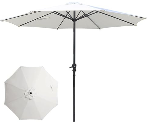 Genérico Sombrilla Exterior para Patio Sombrillas De Mesa con Manivela Parasol De Mercado con 8 Varillas Resistentes Protección UV Impermeable para Jardín Terraza Patio Playa(Blanca)