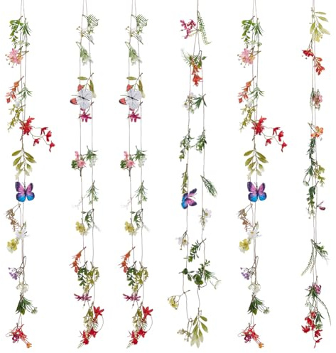 UNICRAFTALE 6Pcs 59 Ft Flower Garlands Hanging Artificial Floral Garlands Flower Vines Wildflower Backdrop Decoration Cloth Wildflower Decor with Butterfly for Fall Wedding Garden