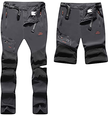 BenBoy Pantaloni Trekking Uomo Pantaloni Impermeabili Lavoro da Zip off Convertibile Traspirante Pantaloncini Asciugatura Rapida Pantaloni Leggero da Montagna Caccia(Grigio,L)
