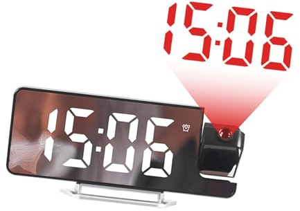 Wswqop Sveglia con Proiezione, Ampio Display a LED con Proiettore Girevole, Orologio Digitale, Luce Notturna per Scrivania, Comodino, Camera Da Letto, bianco
