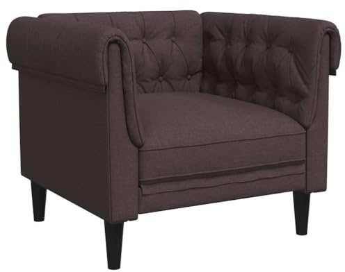 zylophax Sillón Chesterfield de tela marrón oscuro 78,5 x 74,5 x 74,5 cm con acolchado y patas estables, asiento cómodo para salón y relajación, transpirable y duradero