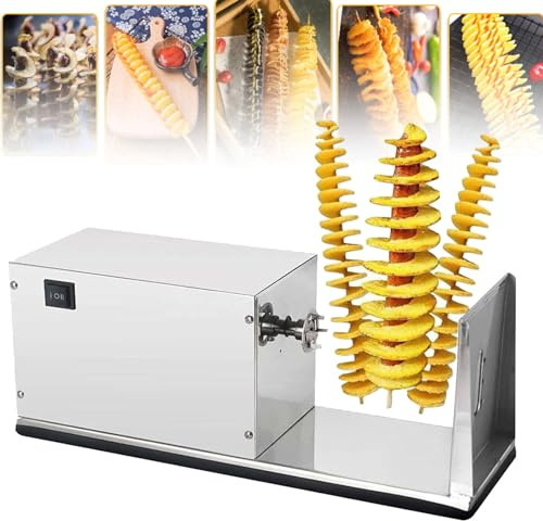Cortador eléctrico de patatas en espiral, cortador automático de verduras de acero inoxidable para uso en cocina, ideal para cocina doméstica y comercial, fácil de operar y limpiar