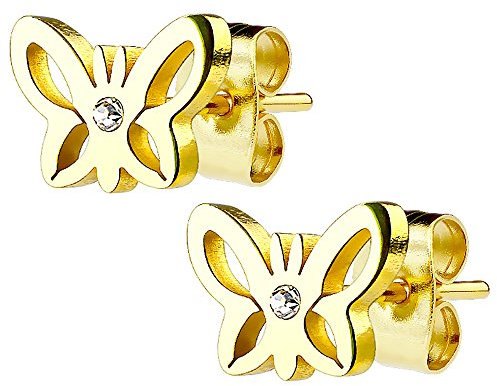 Mianova Ohrringe Stecker Ohrstecker Studs Klein mit Schmetterling Gold Vergoldet mit Kristall für Damen Kinder