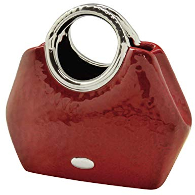Dreamlight Moderna vaso decorativo vaso di fiori scultura 'Milano' nella forma di una borsa in ceramica rossa/argento 25x21