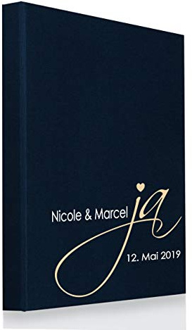 Hochzeitideal Stammbuch der Familie A5 aus Buchbinderleinen, inkl. Personalisierung, Nr. 128 (Dunkelblau)