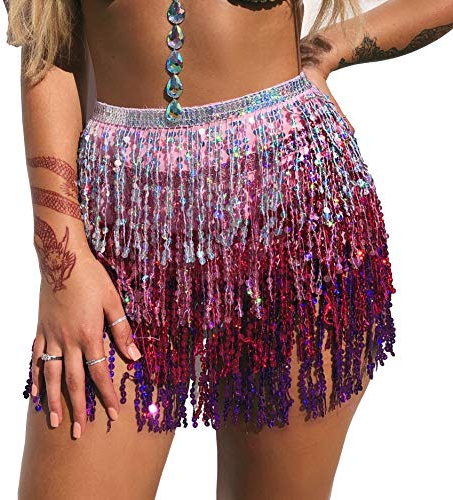 MUNAFIE Pailletten Rock, Glitzer Rock, Bauchtanz Hüfttuch Rave Festival Outfit Damen
