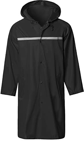 SaphiRose Mens Long Hooded Safety Rain Jacket Waterproof Emergency Raincoat Poncho (Black, L)