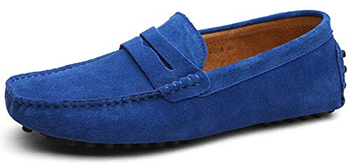 Jamron Män Mocka Läder Penny Loafers Mockasin Tofflor Kungsblått EU41.5