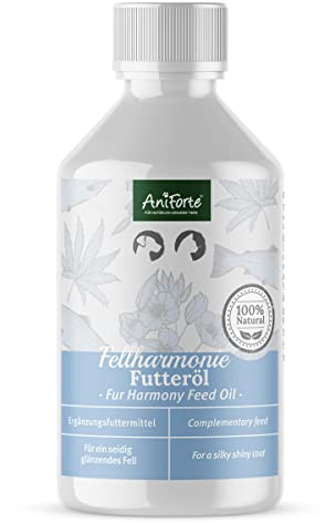 AniForte Fellharmonie Futteröl für Hunde & Katzen 500ml - Natürliche Fellpflege für seidig glänzendes Fell & Vitale Haut, Lachsöl, Nachtkerzenöl & Hanföl zum Barfen, mit Omega 3 & Omega 6 Fettsäuren