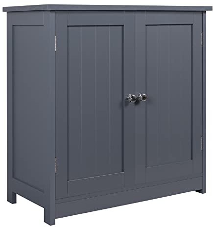 WOLTU Mobile Sottolavabo per Bagno Mobiletto a Terra Sottolavandino Armadietto Salvaspazio a Due Ante con Ripiani in MDF Grigio