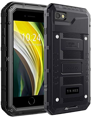 Beeasy für iPhone SE 2020/2022 Hülle, iPhone 8/7 Hülle Wasserdicht Outdoor Case Stoßfest Panzerhülle 360 Grad Schutzhülle mit Displayschutz, Robust Metall Heavy Duty Handyhülle, Schwarz