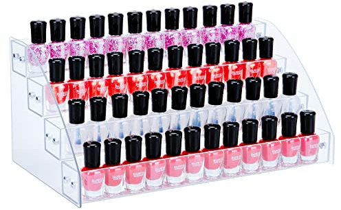 KINGROW Nail Polish Organizer Holder Rack 4 Layers Acrylic Display Rack Eyeglasses Shelf Essential Oils Ink Storage Holds Up to 64 (Fit 1-2oz Bottles)