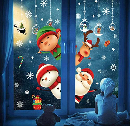 Décoration Noël Sticker Autocollants de Fenêtre Verre Murale Muraux pour Noel Déco Stickers Noel Fenetre Réutilisable Autocollant Fenêtre Noel Decoration