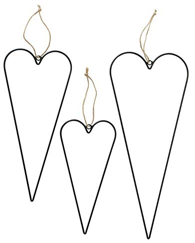 Boltze Dekoanhänger Curo 3-teilig (Herz-Anhänger, Eisen schwarz, Größen 22x50x0,5 cm, 18x40x0,5 cm, 15x30x0,5 cm, Dekoration für Fenster / Wanddekoration) 2003474