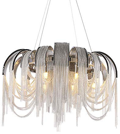 Villa Hotel Living Roo,Round Tassel Chain Chandelier,E14 Luxury Light And Shadow Arch Aluminum Chain Chandelier,Aluminum Chain Chandelier,Italy Atlantis Round Tassel Chandelier-Chrome and silver alumi