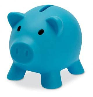 Tirelire cochon en PVC avec corps souple aux couleurs vives, petite tirelire originale pour enfants avec bouchon. Tirelire de voyage légère et résistante (Bleu clair)