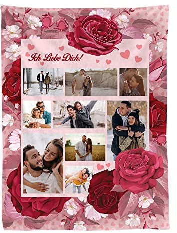 Ferocity Personalisierte Foto Decke mit Eigenem Foto; Super Weiche Extra Gemütliche Kuscheldecke zum Valentinstag 150 x 200 cm; Sofadecke Collage mit Wünschen oder Gedichten [081]