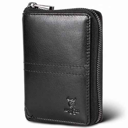 MATADOR Herren Portemonnaie Leder #Cordoba mit edler Geschenk Box, Elegante Herren Geldbörse mit RFID Blocker, Luxus Portemonnaie Leder mit Reißverschluss und Viele Kartenfächer in Schwarz Nappa