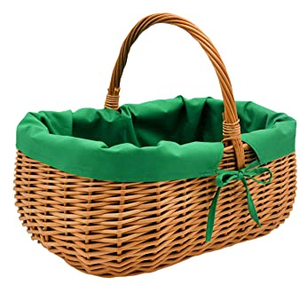 MyBer® Korb Weidenkorb Einkaufskorb Picknickkorb 33/23/13cm (27cm mit Henkel). Stabiler Tragekorb aus Weide Vollweide braun mit Stoffeinlage K1-014-SGR
