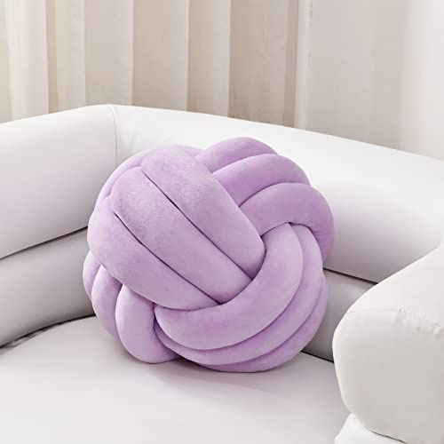 Sioloc Almohadas suaves con nudo, cojín redondo para decoración del hogar, almohada de felpa, almohada anudada hecha a mano redonda de felpa (7.8 pulgadas, lila)