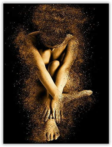 5D DIY Diamant Painting Bilder Groß, Goldene nackte Frau 90x130cm Diamond Painting Set,Diamant Gemälde,Full Strass Stickerei Kreuzstich Kunst Basteln Leinwand Haus Wand Und Eingang Dekorationen