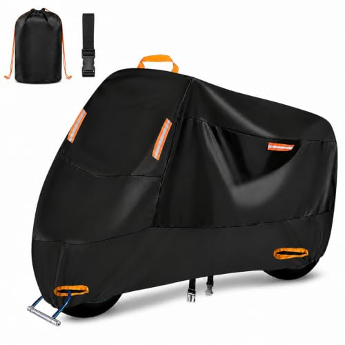 Motorcycle Cover Waterproof Outdoor for Touring Cruiser, Fits up to 108 Honda VTX 1300 Shadow Goldwing Street Glide Road King Sportster Kawasaki Vulcan Yamaha Royal Star (4XL: 108x 37x 55)