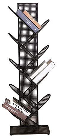 ANIIC Bücherregal Bücherregal mit Schrank 9-stöckiges Baum-Bücherregal Kompaktes Lagerregal Metallgitter Stehendes Bücherregal Kleines Bücherregal in Büro (Color : Black, Size : 40.5 * 22 * 127cm)