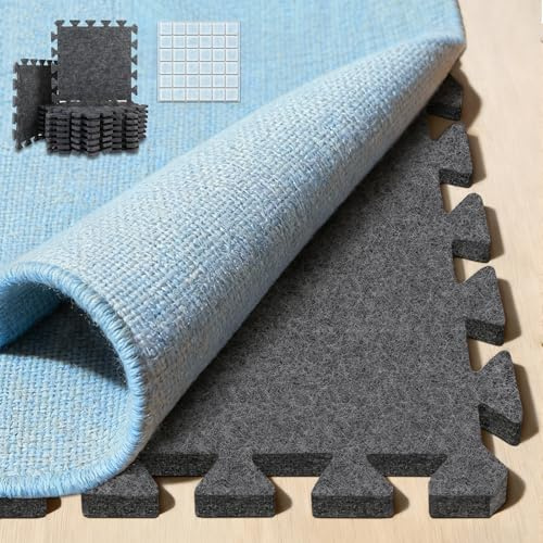 BXI Tappetino ad incastro insonorizzato, 16 pezzi, 28 x 28 x 0,9 cm, antiscivolo, ad alta densità, riduzione del rumore, in feltro, protegge e aggiunge cuscino per pavimenti in legno