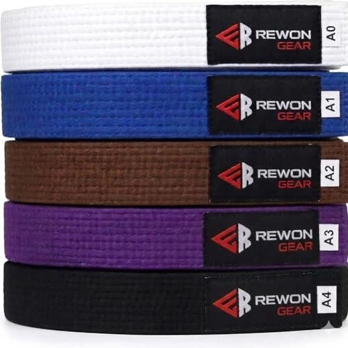 Rewon Gear Jiu Jitsu BJJ Premium-Gürtel – Profi-Gürtel mit Ärmelsteg für Ranglistenstreifen, langlebig (Weiße, A3)