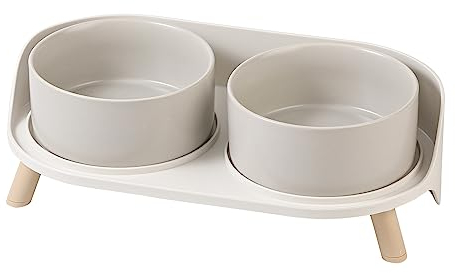 Erhöhtes Keramik-Hundenapf-Set – Doppelte Hundenäpfe mit rutschfestem Ständer – Futter- und Wassernäpfe für Katzen und kleine bis mittelgroße Hunde – Grau