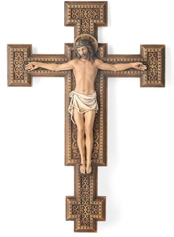 BC Catholic Crucifix Wall Cross, Jesus Christ Home Décor, Religious Devout Gift, Wood Carve Looking, 12H Hand Painted by Buildclassic