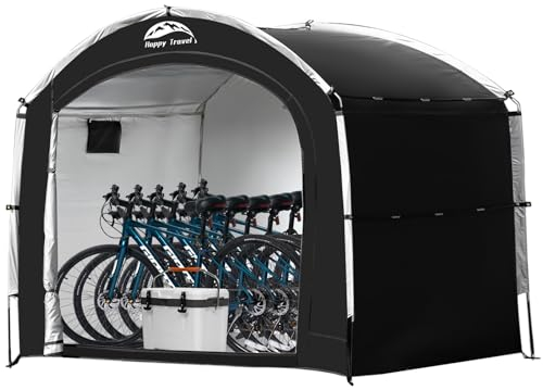 Happy Travel Bike Storage Shed Tent,Outdoor Portable Bicycle Storage Sheds with 210D Oxford Fabric PU4000 Waterproof for 2/3/4/6/8 Bikes,Bike Covers Shelter for Motorcycle,Garden Tools,Toys,Lawn Mower
