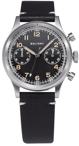HILLEO Baltany - Orologio da polso militare in acciaio, cronografo, 39 mm, VK64 Sub-diaL 100 m, impermeabile, RETRO