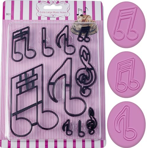 CRASPIRE 10 Cortador de Galletas con Notas Musicales, Cortador de Fondant de Plástico, Molde Detallado para Cumpleaños, Bodas, Arte, Hornear, Manualidades, Masa, Arcilla, Decoración de Bricolaje