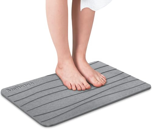 Amilutuo Badematte Stein, Diatomite Stone Bath Mat, rutschfest Super Saugfähig Schnell Trocknend Stein Badematte, Natürlich, Leicht zu Reinigen (Dunkelgrau, 60 x 39 cm), SBT02